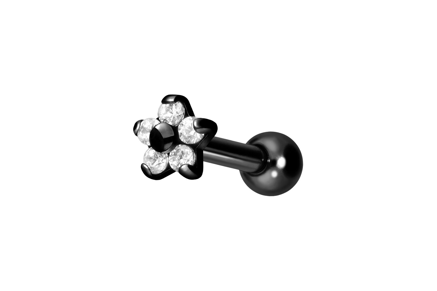 Titan Ohrpiercing mit Innengewinde BLUME MIT 5 KRISTALLEN